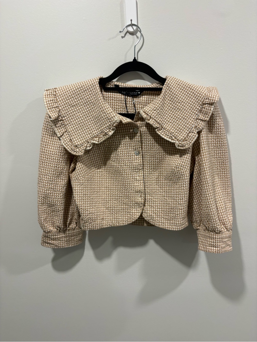 Petite Ruffle Collar Tweed Jacket - Cream Beige